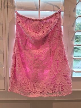NWT Stella Pink Strapless Crochet Lace Mini Dress